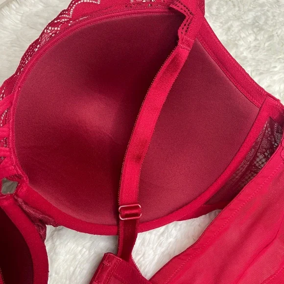 XO Plunge Push-Up Tattoo Lace Straight Back Bra 46D - Picture 9 of 16